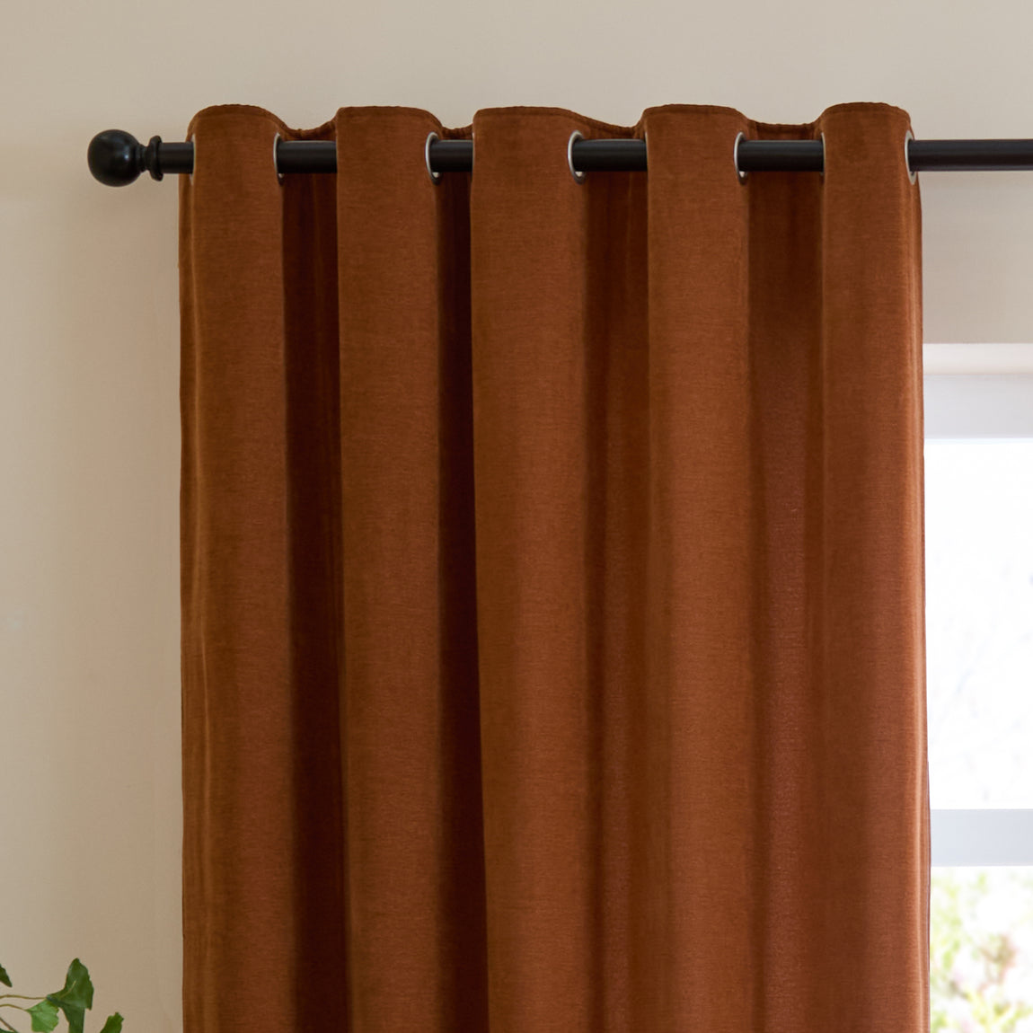 Furn Soft Chenille Ready Made Eyelet Blackout Curtains Rust