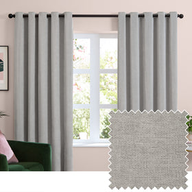Furn Soft Chenille Ready Made Eyelet Blackout Curtains Silver