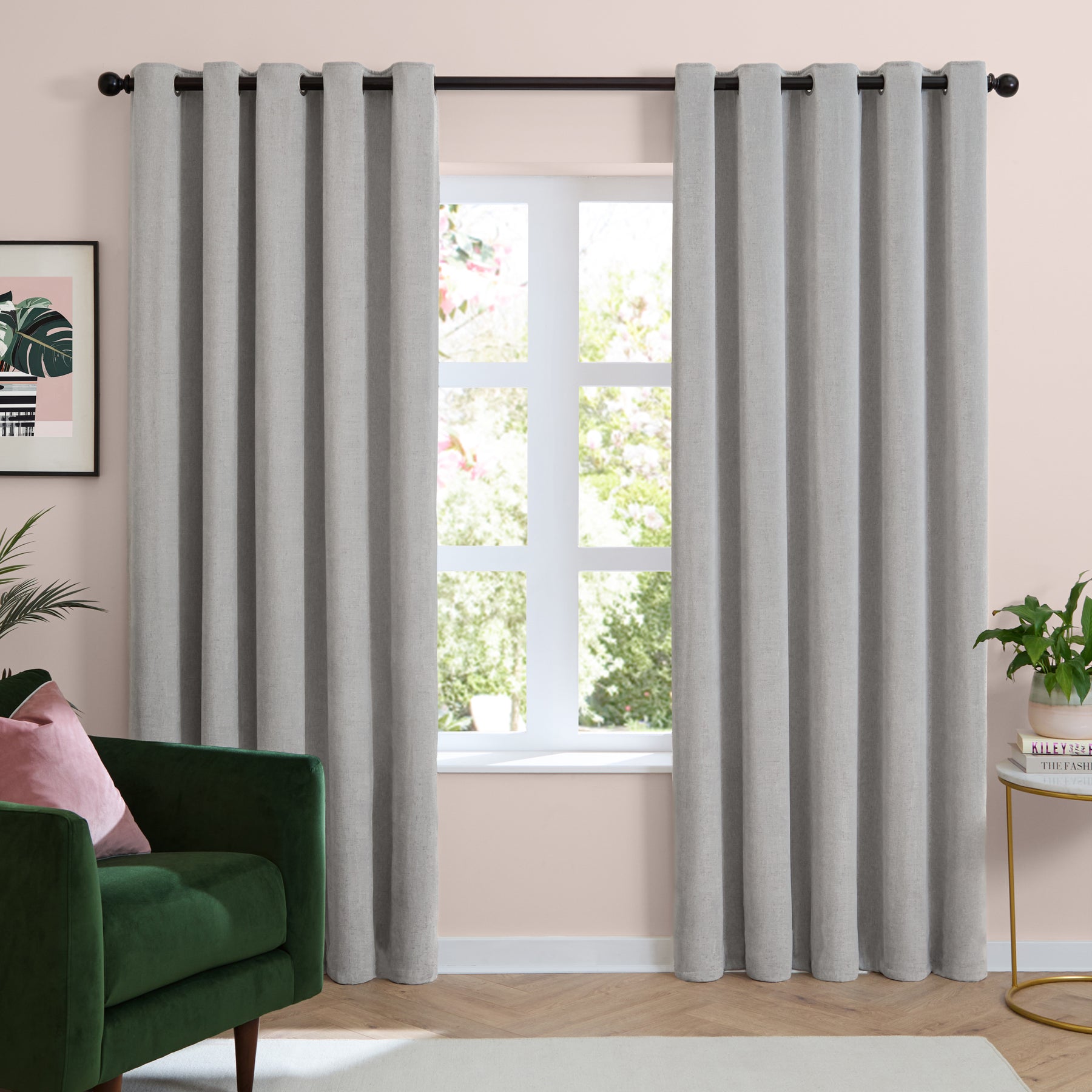 Furn Soft Chenille Ready Made Eyelet Blackout Curtains Silver