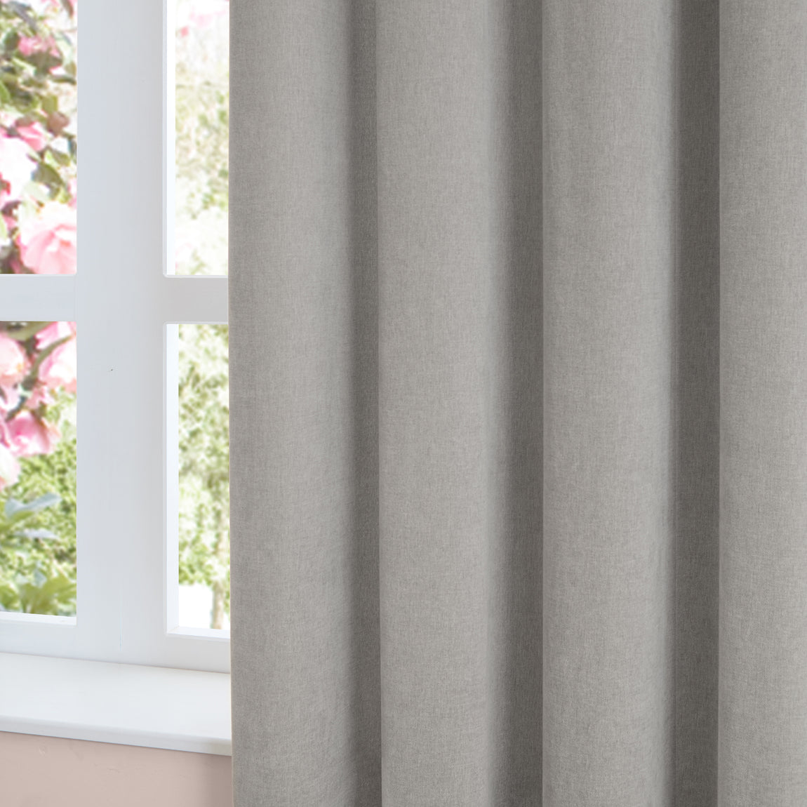 Furn Soft Chenille Ready Made Eyelet Blackout Curtains Silver