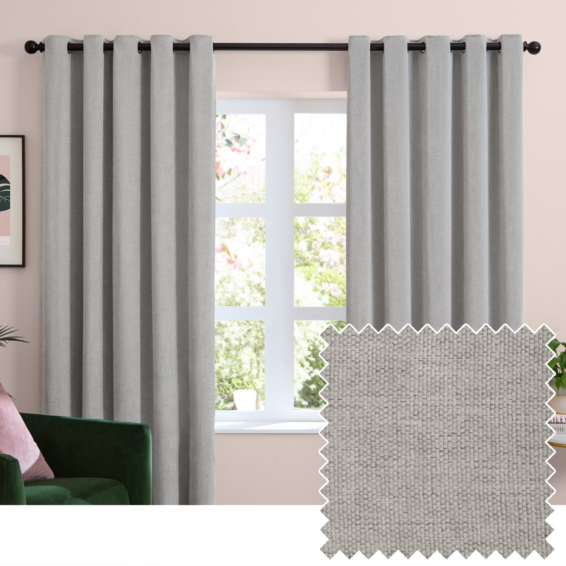 Furn Soft Chenille Ready Made Eyelet Blackout Curtains Silver