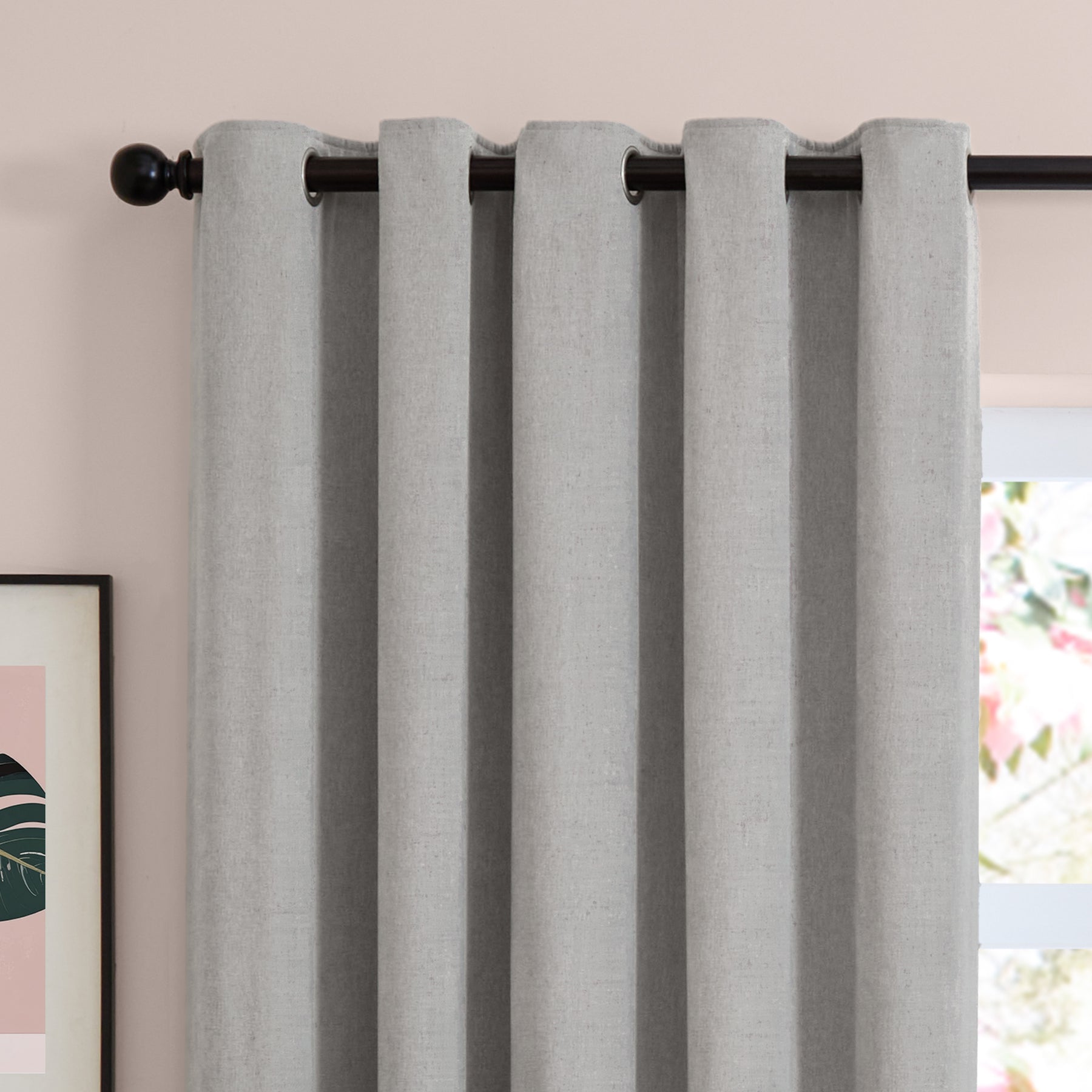 Furn Soft Chenille Ready Made Eyelet Blackout Curtains Silver