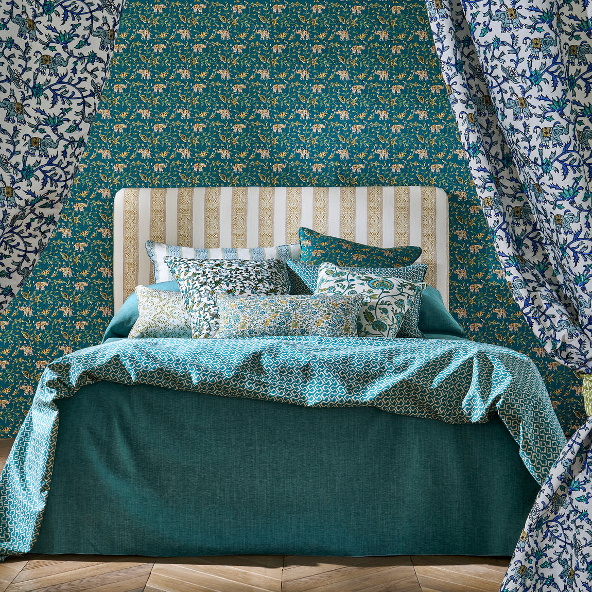 Clarke & Clarke Hathi Embroidered Fabric Cobalt