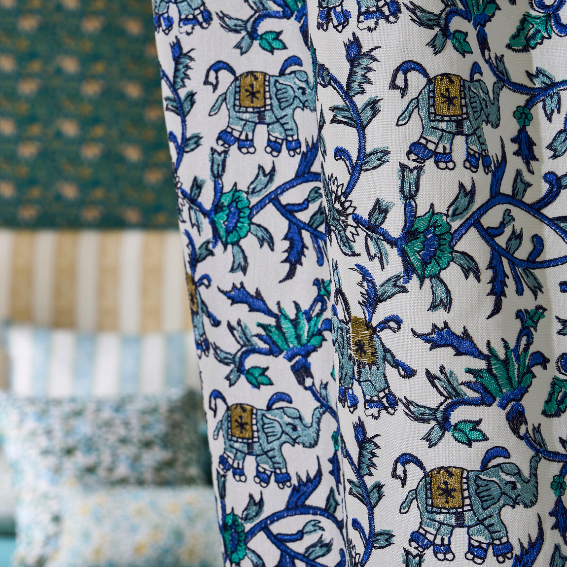 Clarke & Clarke Hathi Embroidered Fabric Cobalt