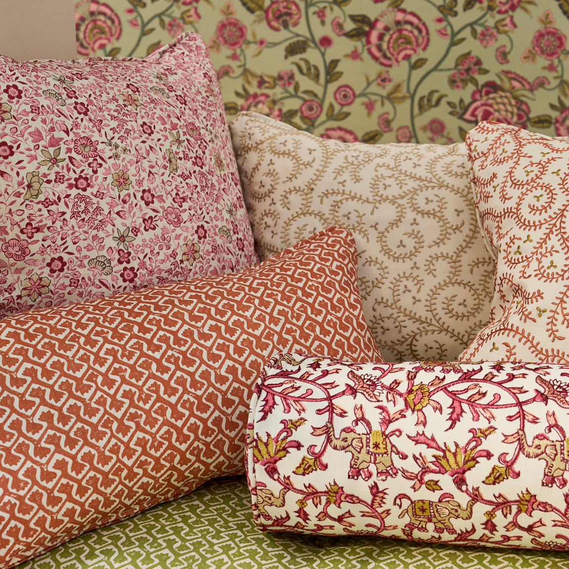 Clarke & Clarke Hathi Embroidered Fabric Raspberry