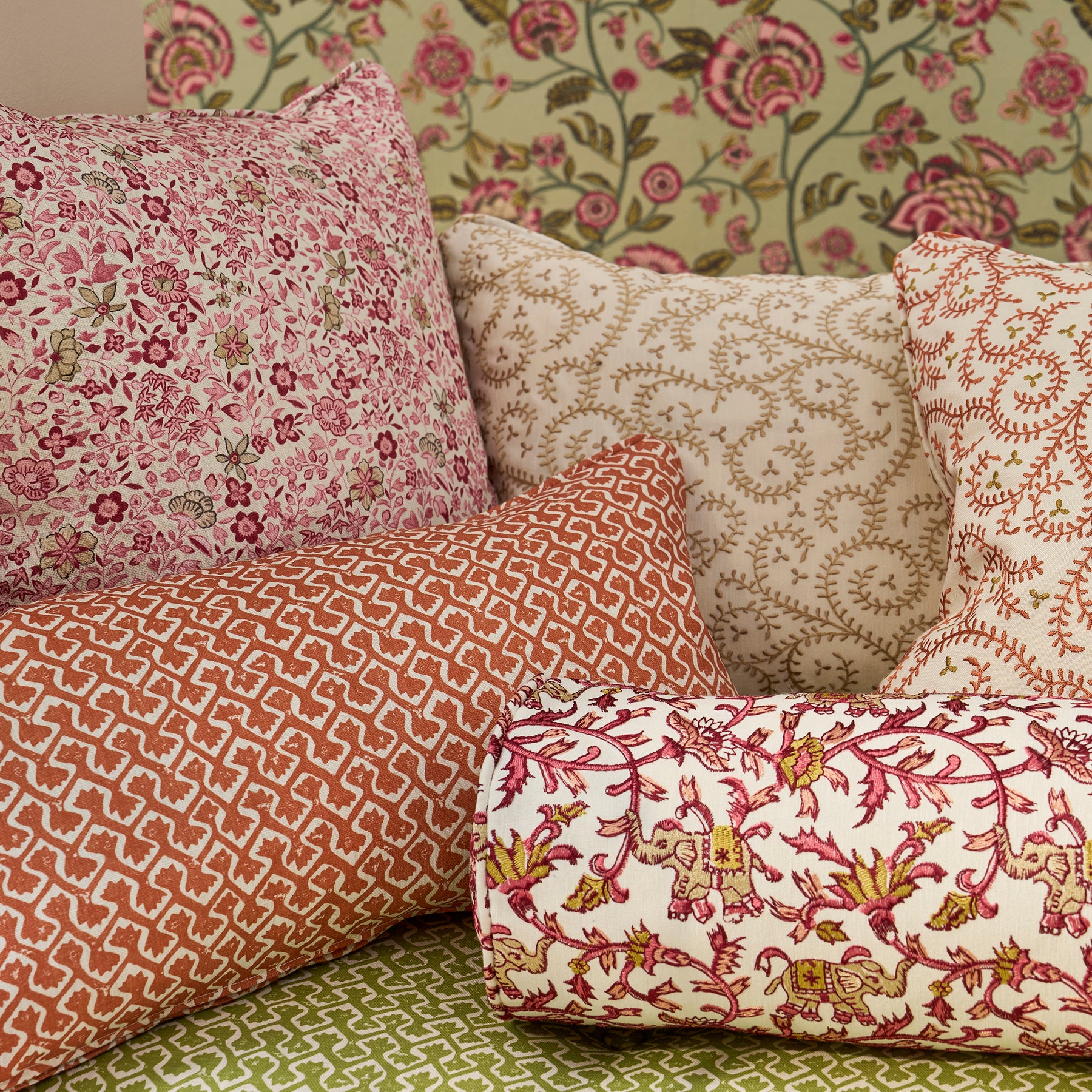 Clarke & Clarke Hathi Embroidered Fabric Raspberry