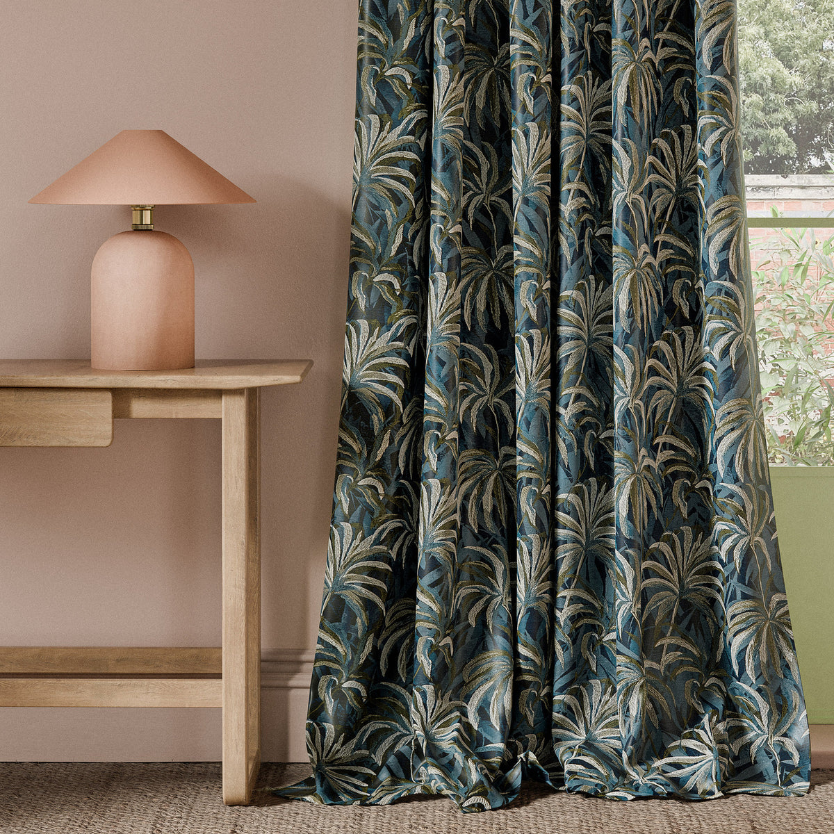 Clarke & Clarke Floresta Embroidered Fabric Midnight Antique