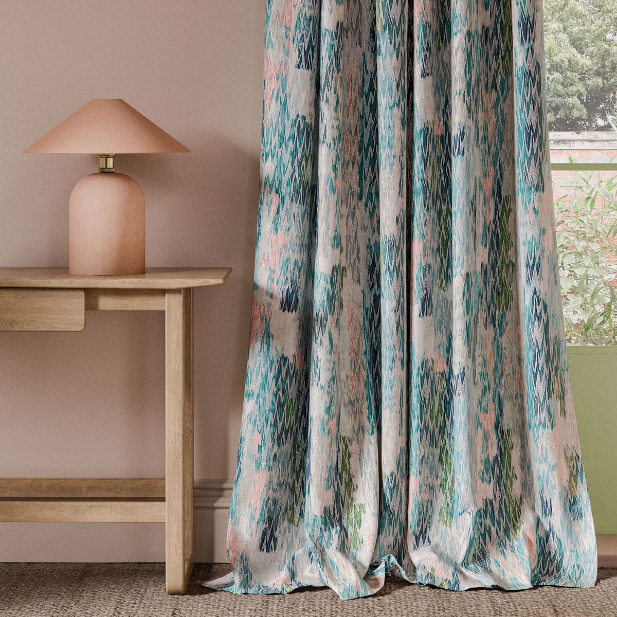 Clarke & Clarke Ignis Embroidered Woven Fabric Teal Blush