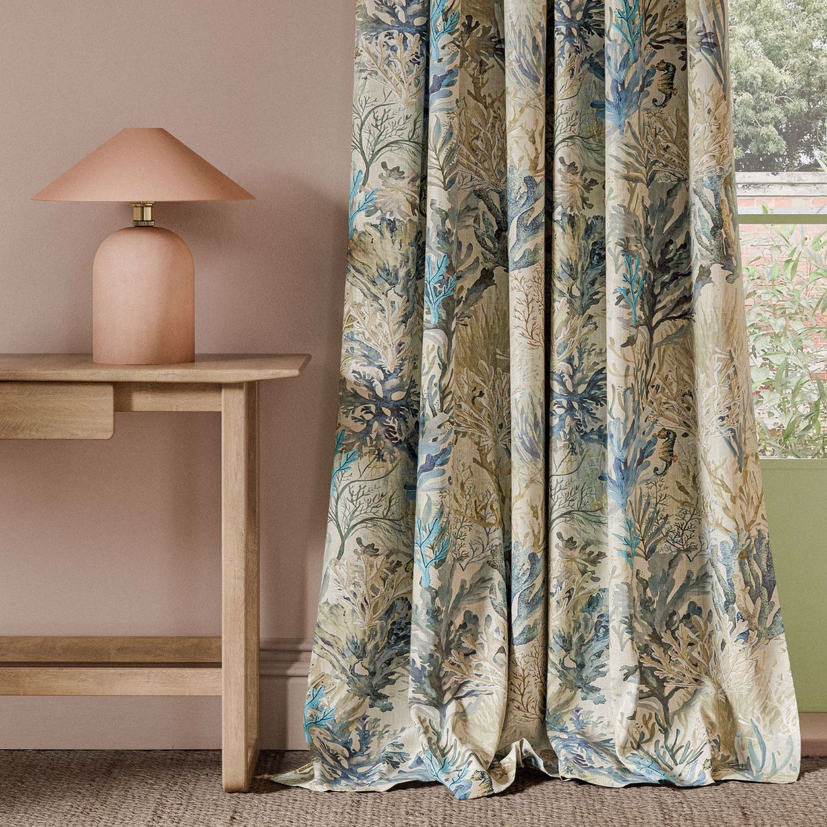Clarke & Clarke Oceana Embroidered Printed Fabric Denim