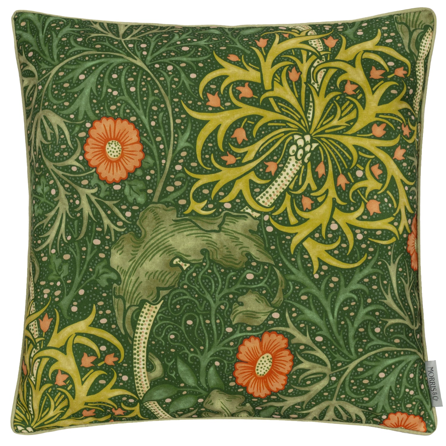 Morris & Co. Seaweed Printed Piped Outdoor 50cm x 50cm Filled Cushion Forest Green