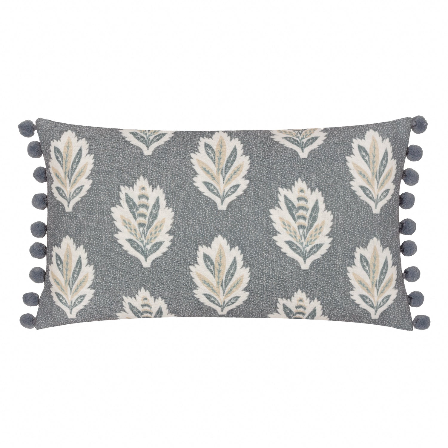 Sanderson Sessile Leaf Pom Pom Trim Printed 30cm x 50cm Filled Boudoir Delph Blue