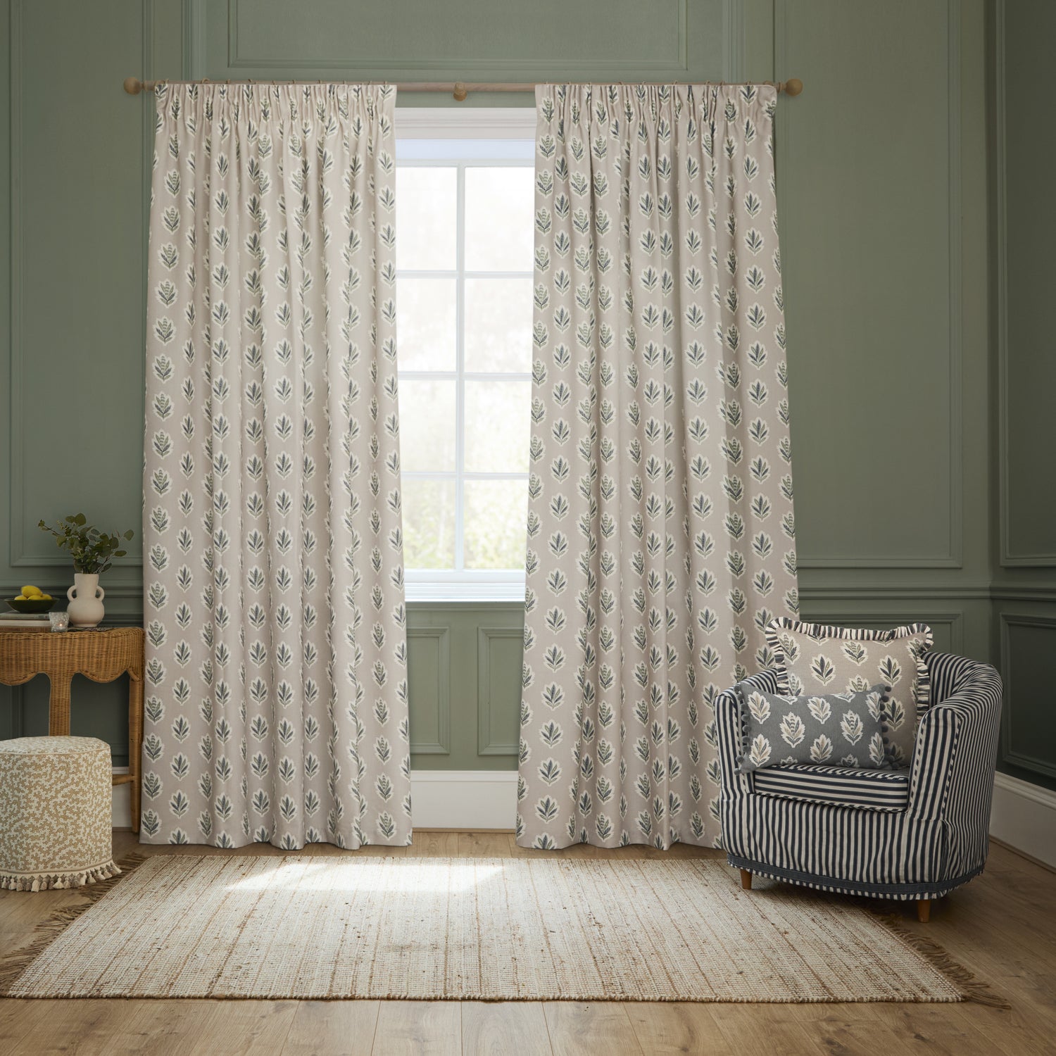 Sanderson Sessile Leaf Pom Pom Trim Printed 30cm x 50cm Filled Boudoir Delph Blue