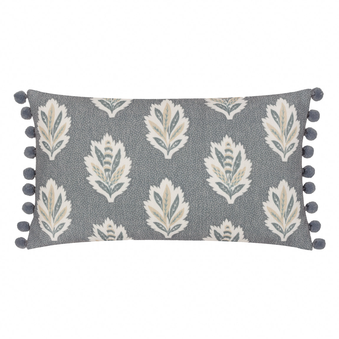 Sanderson Sessile Leaf Pom Pom Trim Printed 30cm x 50cm Filled Boudoir Delph Blue