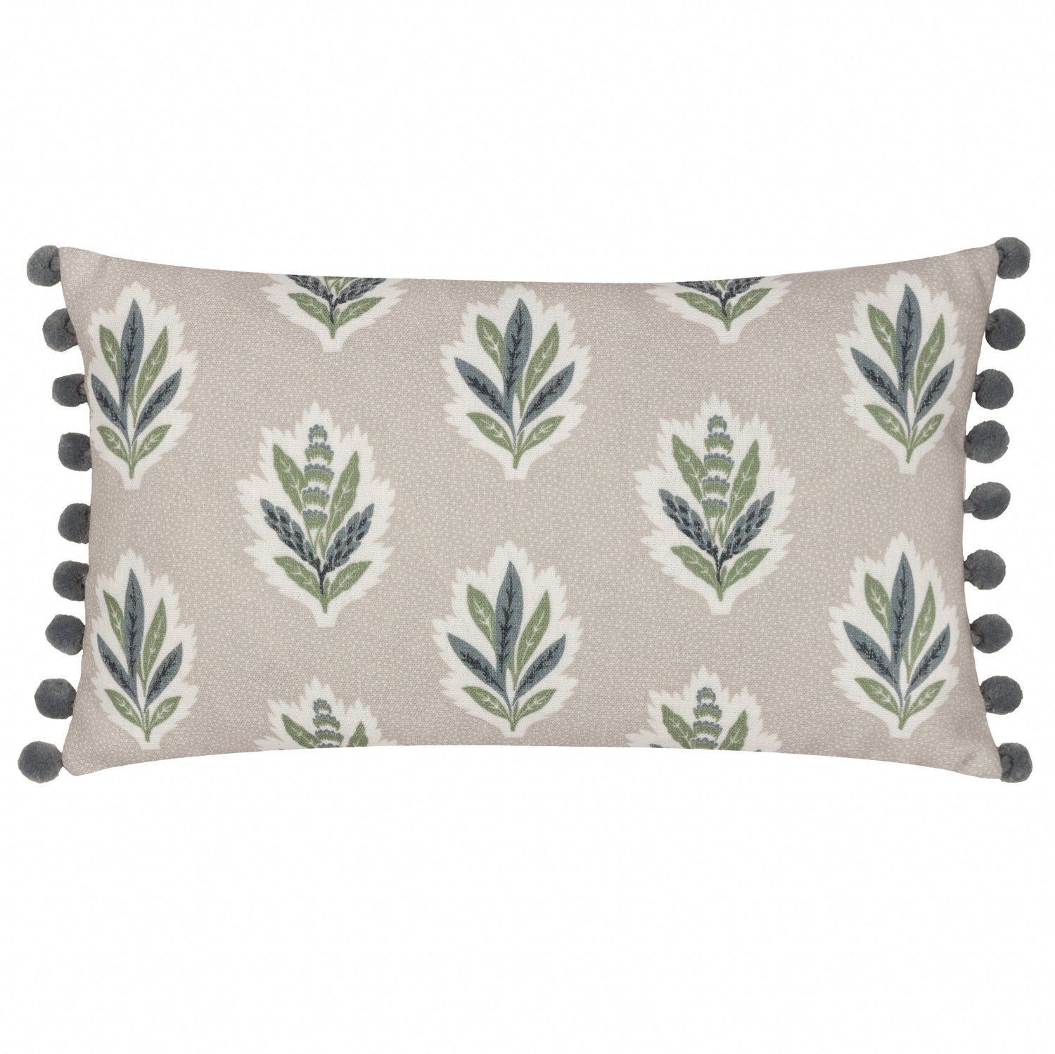 Sanderson Sessile Leaf Pom Pom Trim Printed 30cm x 50cm Filled Boudoir Flax