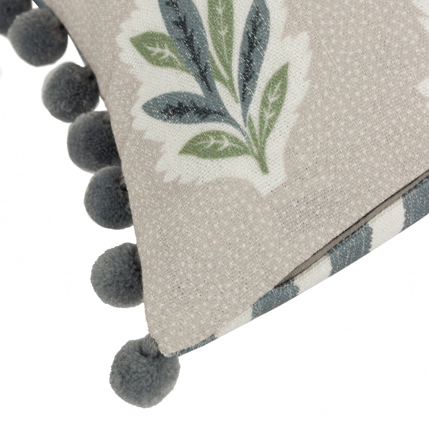 Sanderson Sessile Leaf Pom Pom Trim Printed 30cm x 50cm Filled Boudoir Flax
