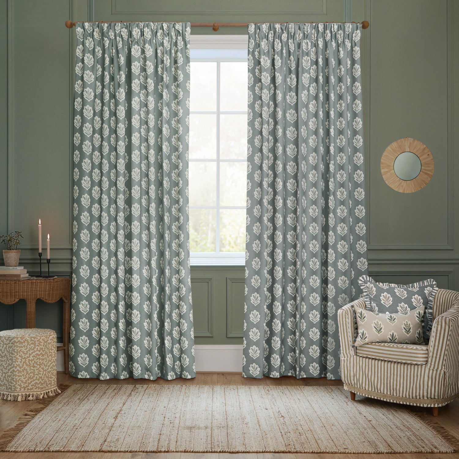 Sanderson Sessile Leaf Pom Pom Trim Printed 30cm x 50cm Filled Boudoir Flax