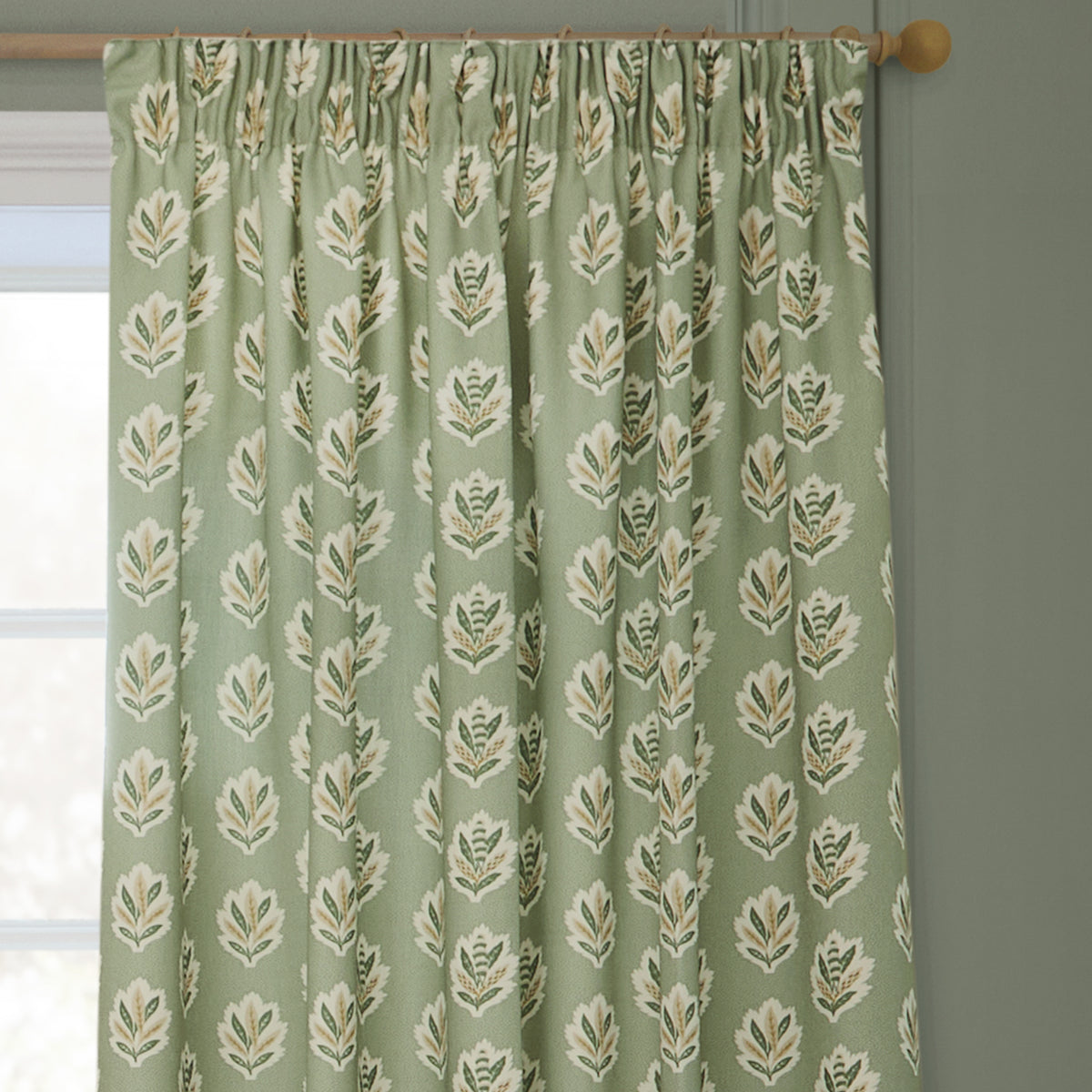 Sanderson Sessile Leaf Printed Ready Made Pencil Pleat Curtains Sage