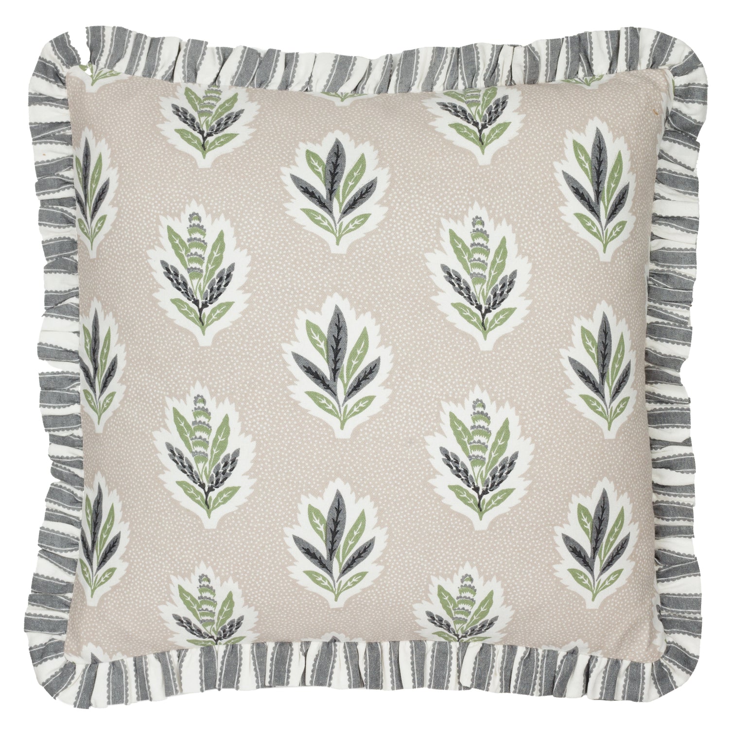 Sanderson Sessile Leaf Ruffle Trim 50cm x 50cm Filled Cushion Flax