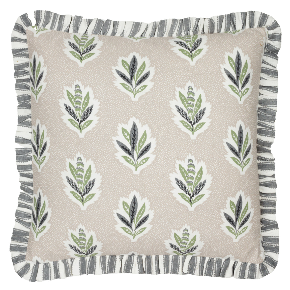 Sanderson Sessile Leaf Ruffle Trim 50cm x 50cm Filled Cushion Flax