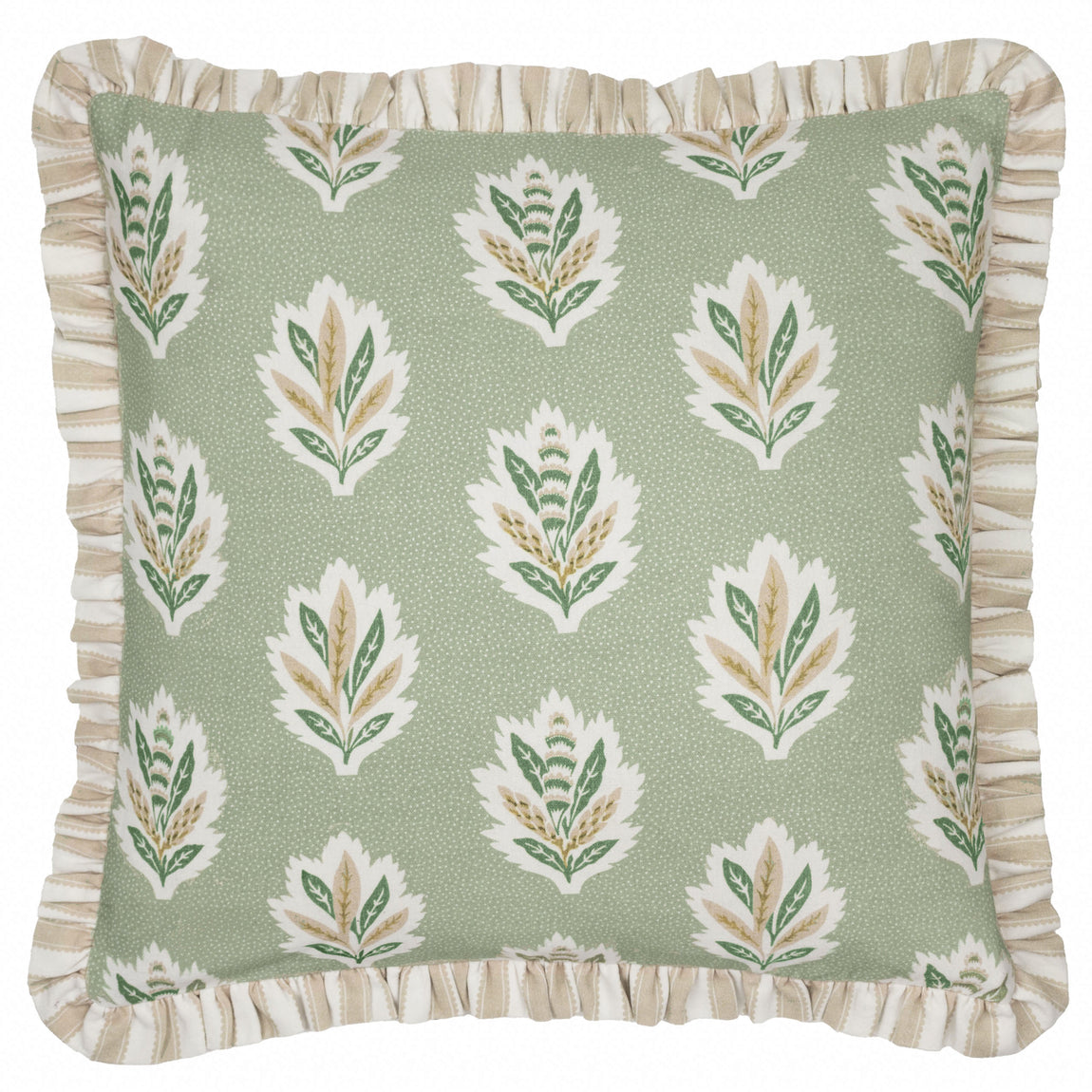 Sanderson Sessile Leaf Ruffle Trim 50cm x 50cm Filled Cushion Sage