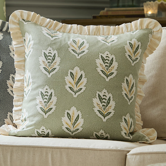 Sanderson Sessile Leaf Ruffle Trim 50cm x 50cm Filled Cushion Sage
