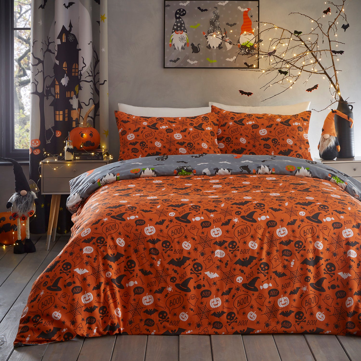 Scary Gonks Glow in the Dark Duvet Cover Bedding Set Grey
