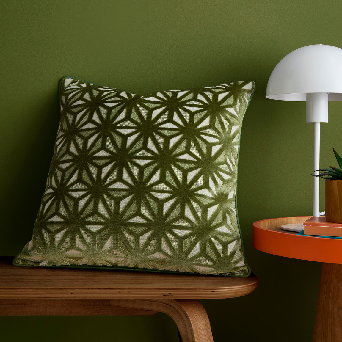 Appletree Star Geo Velvet Touch 43cm x 43cm Filled Cushion Green