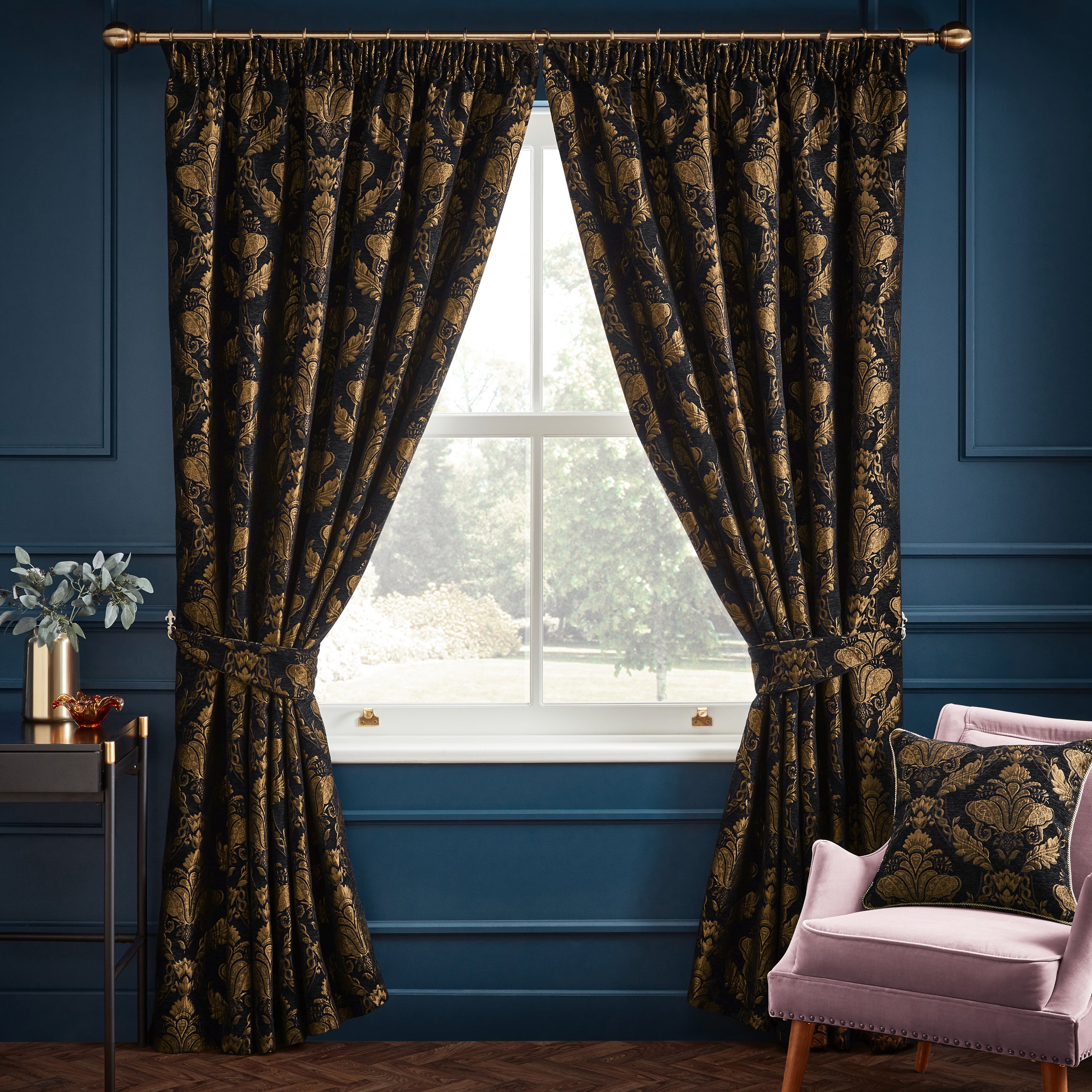 Jones Regency Curtain Holdbacks - Set Of 2, Brass/Chrome/Black, Traditional Style (Model H233)