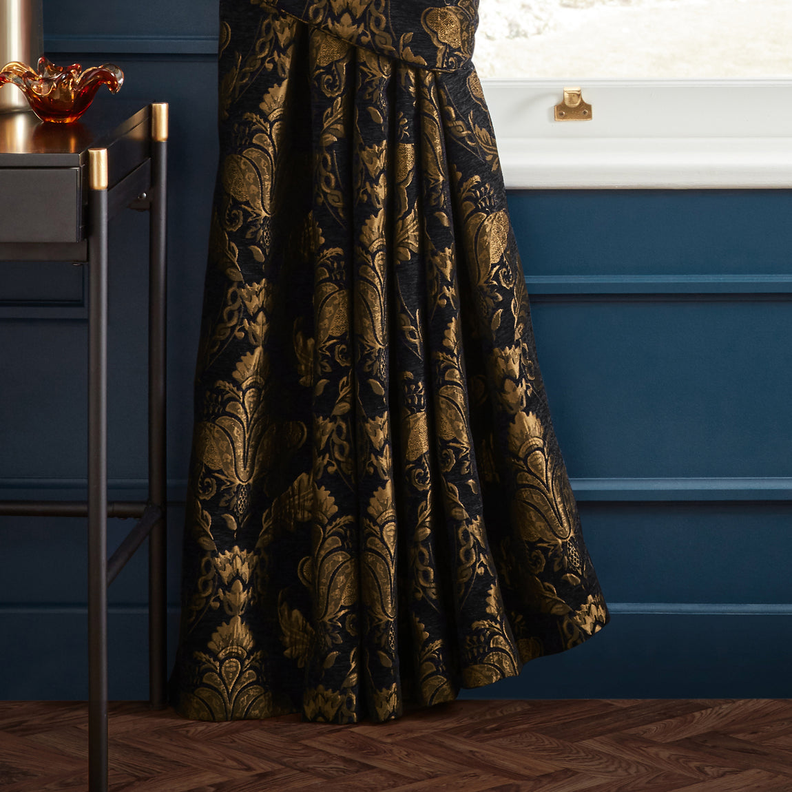 Shiraz Traditional Jacquard  Ready Made Curtains Black