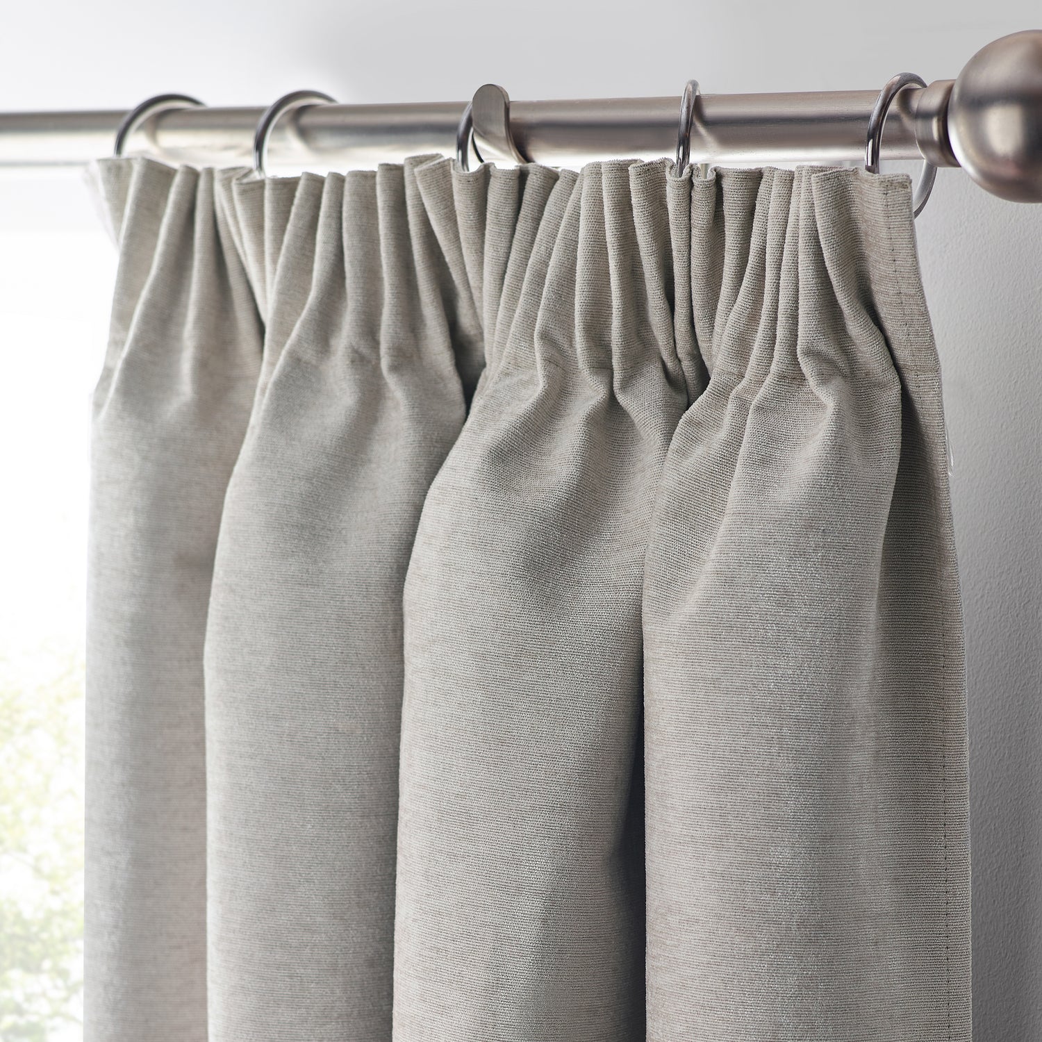 Chenille Triple Woven Ready Made Blackout Pencil Pleat Curtains Silver