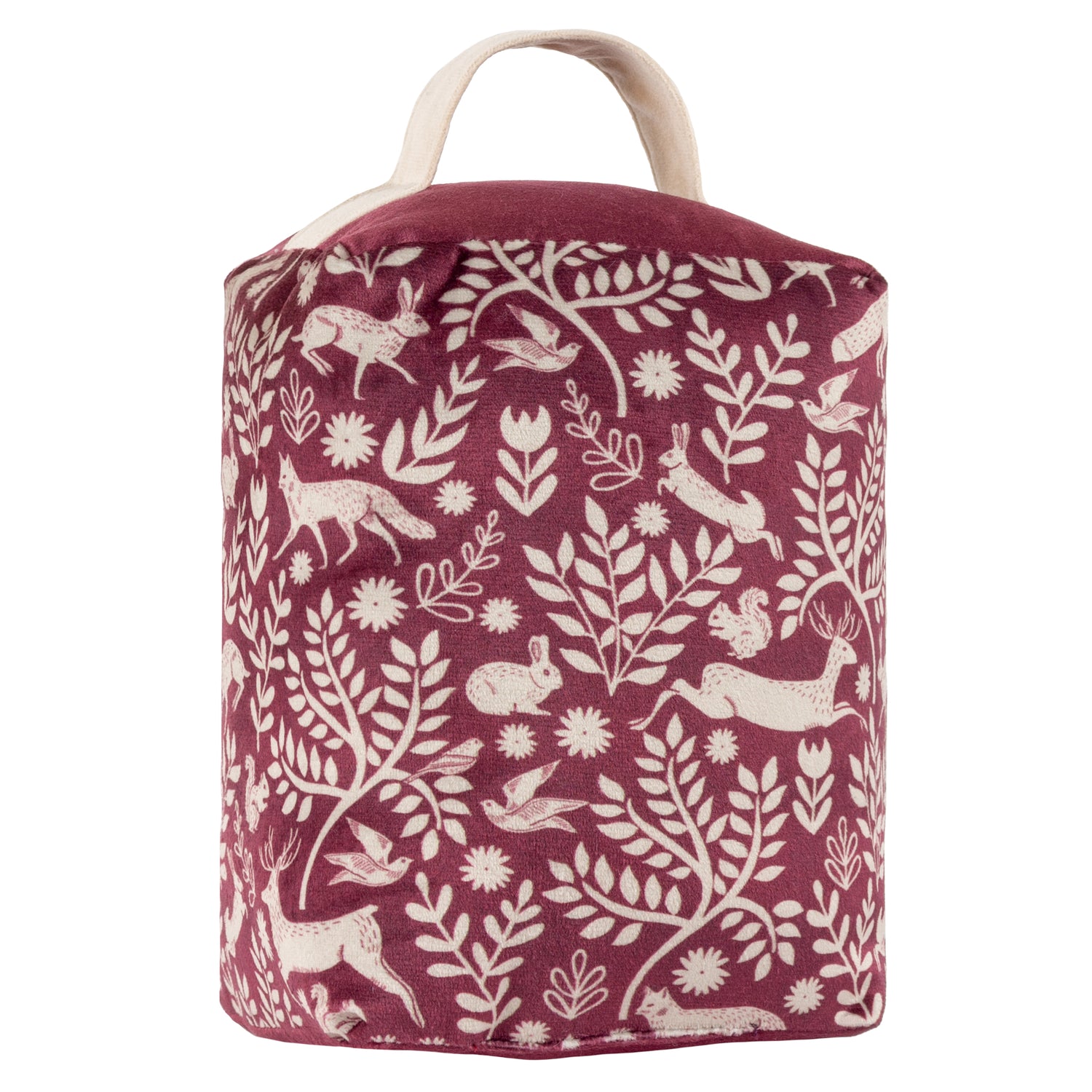 Skandi Woodland Animal Velvet Doorstop Berry