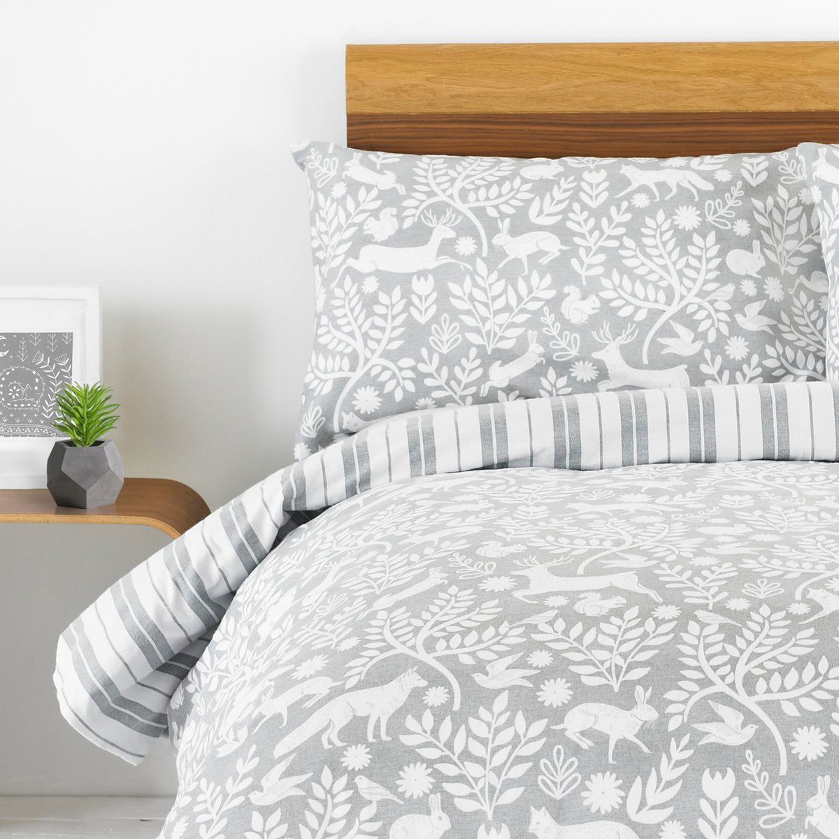 Furn Skandi Woodland Brushed Cotton Duvet Cover Bedding Set Grey