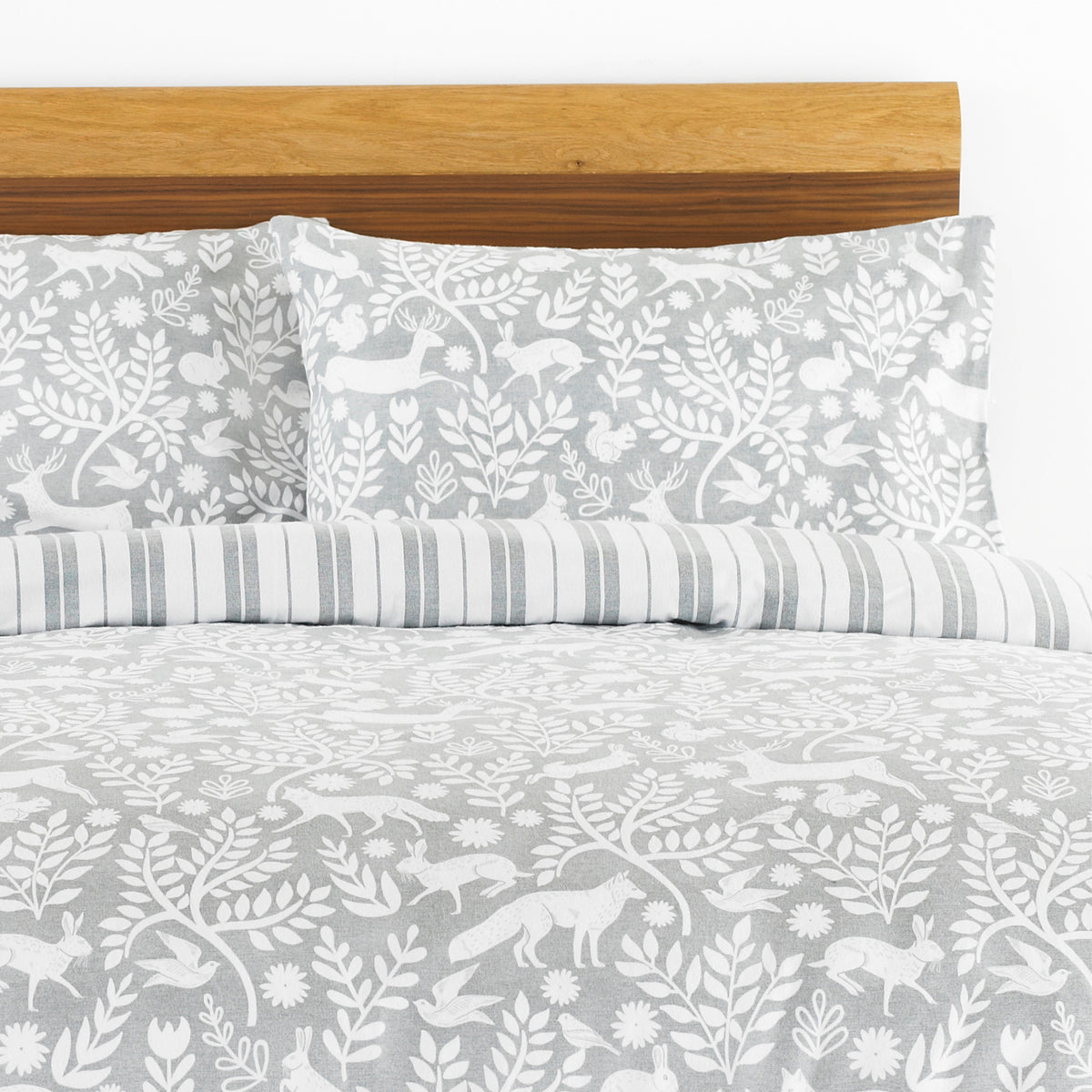 Furn Skandi Woodland Brushed Cotton Duvet Cover Bedding Set Grey