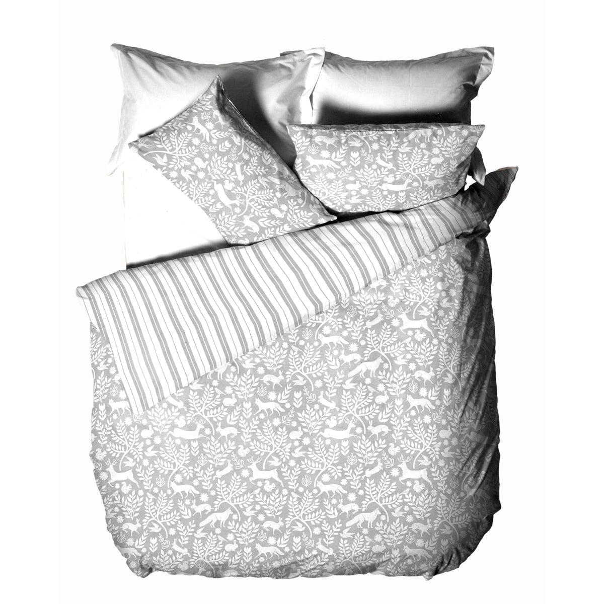 Furn Skandi Woodland Brushed Cotton Duvet Cover Bedding Set Grey