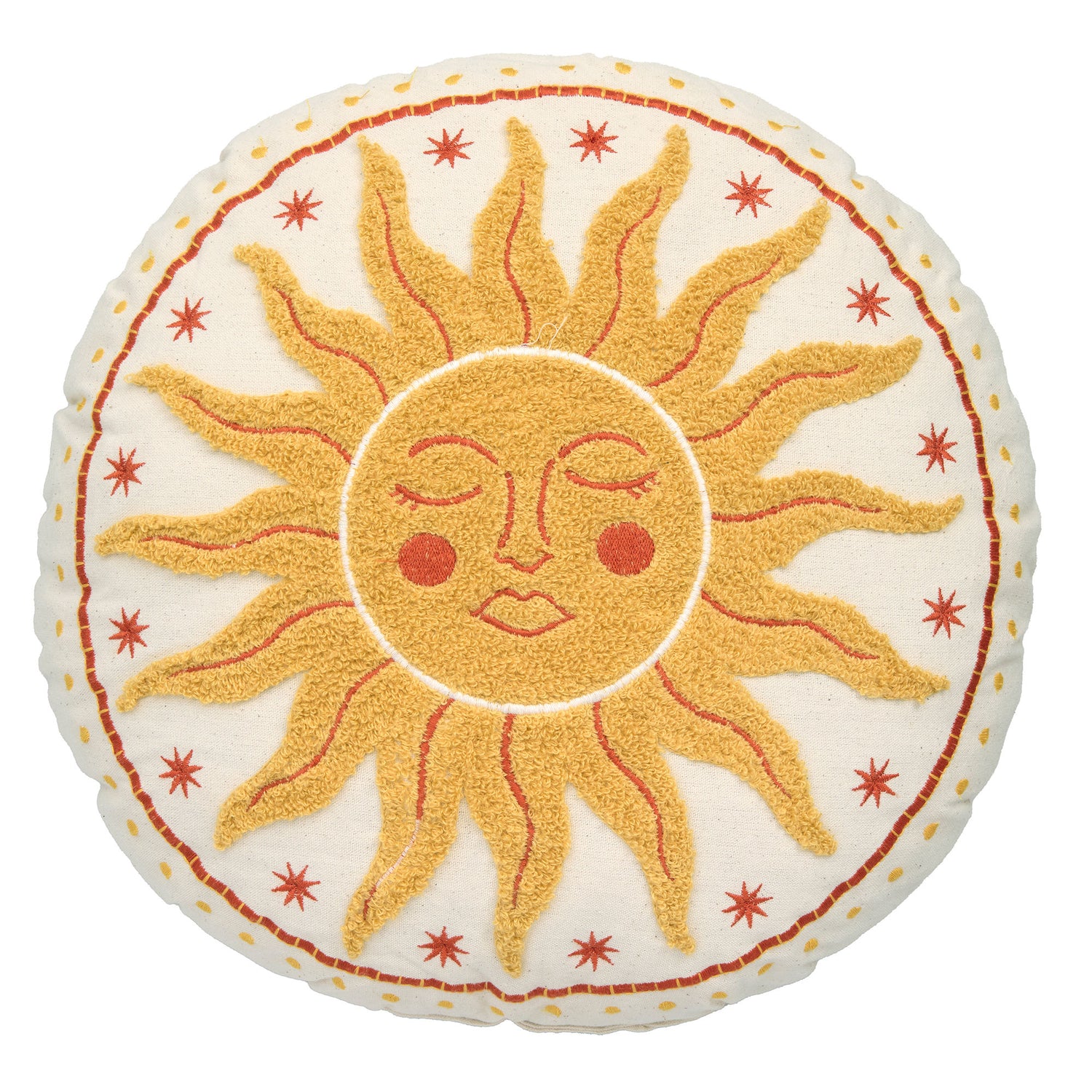 Fusion Soleil Textured Embroidery 40cm Round Filled Cushion Yellow