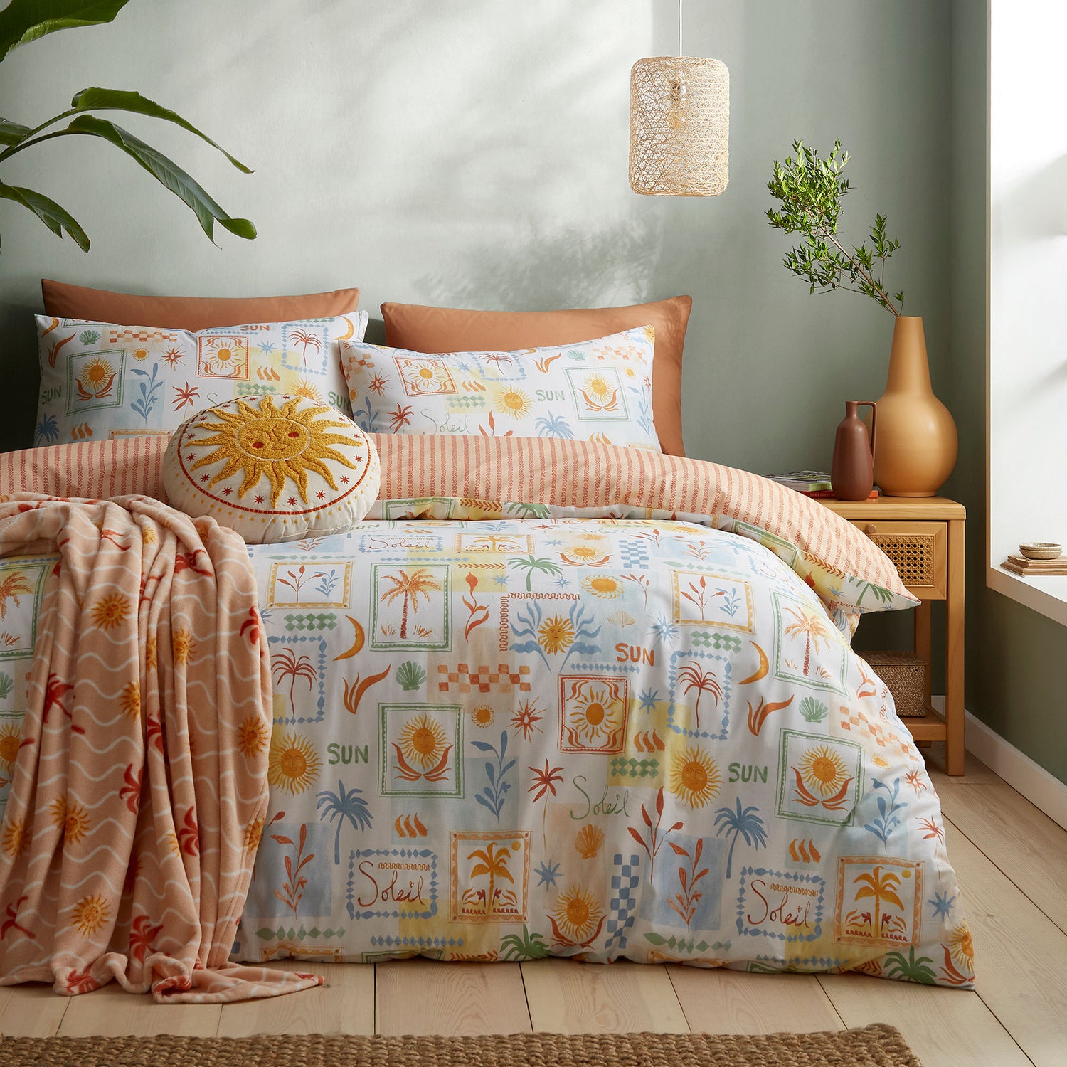 Fusion Soleil Textured Embroidery 40cm Round Filled Cushion Yellow