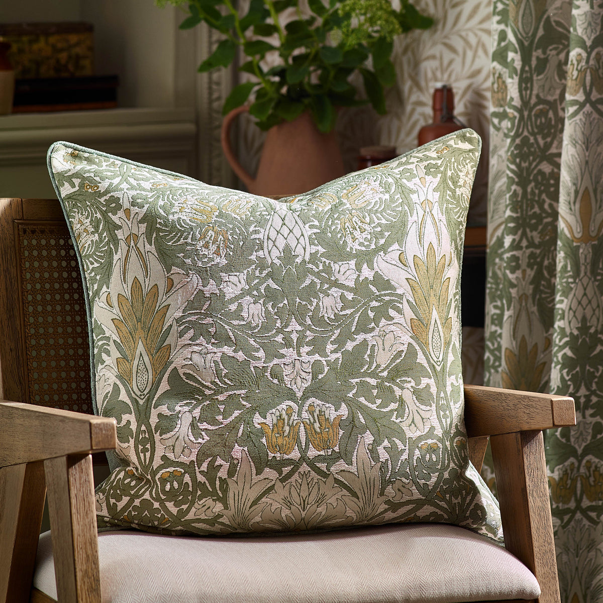 Morris & Co. Snakeshead Jacquard Chenille Ready Made Pencil Pleat Curtains Sunflower Stone