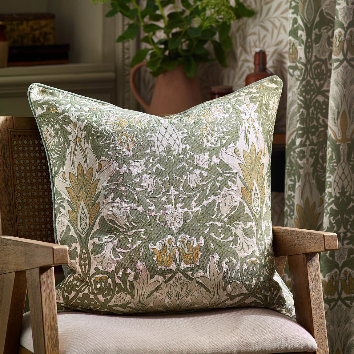 Morris & Co. Snakeshead Jacquard Chenille Ready Made Pencil Pleat Curtains Sunflower Stone