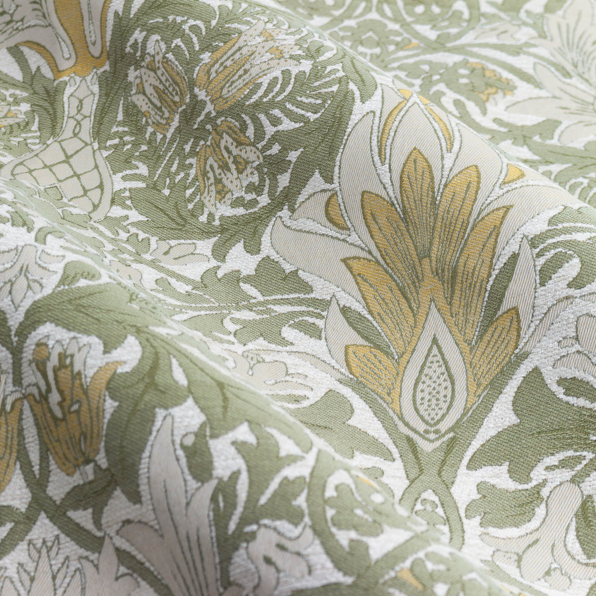 Morris & Co. Snakeshead Jacquard Chenille Ready Made Pencil Pleat Curtains Sunflower Stone