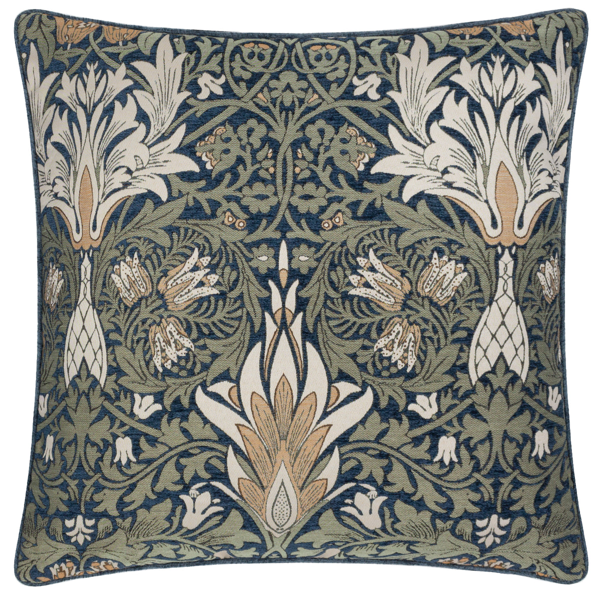 Morris & Co. Snakes Head Chenille 55cm x 55cm Filled Cushion Indigo Leaf Green