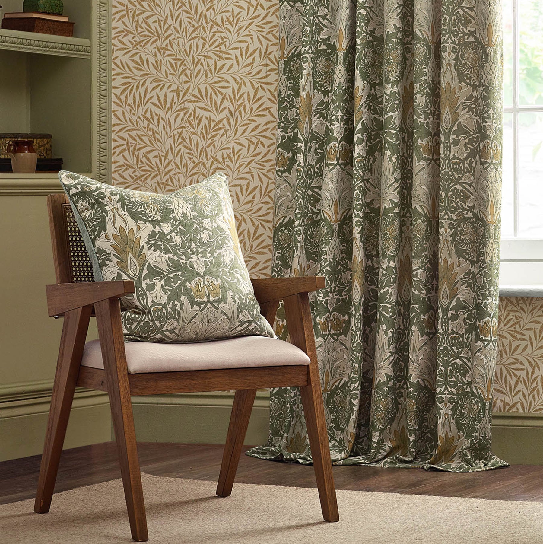 Morris & Co. Snakes Head Chenille 55cm x 55cm Filled Cushion Stone Sunflower