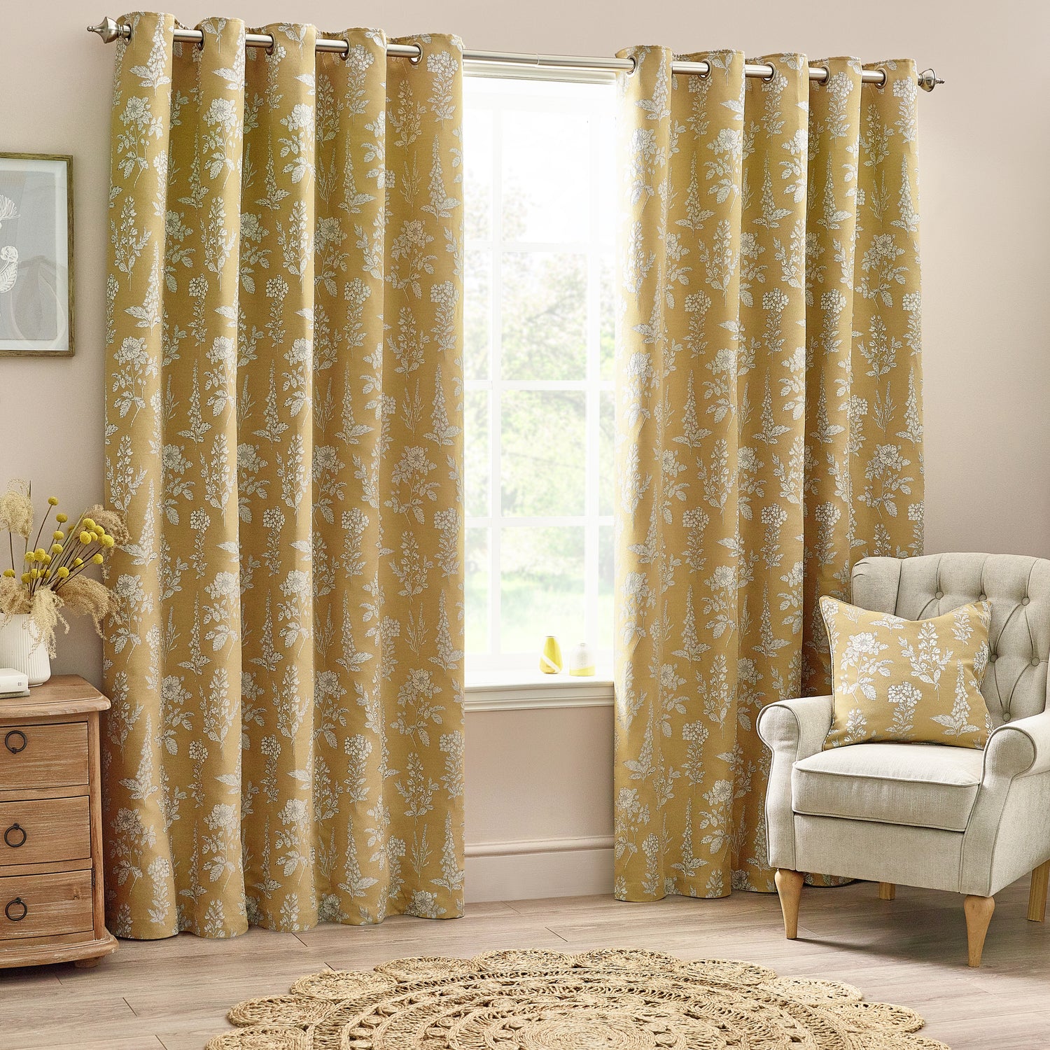 Wylder Nature Sophia Floral Jacquard Filled Cushion 50cm x 50cm Gold