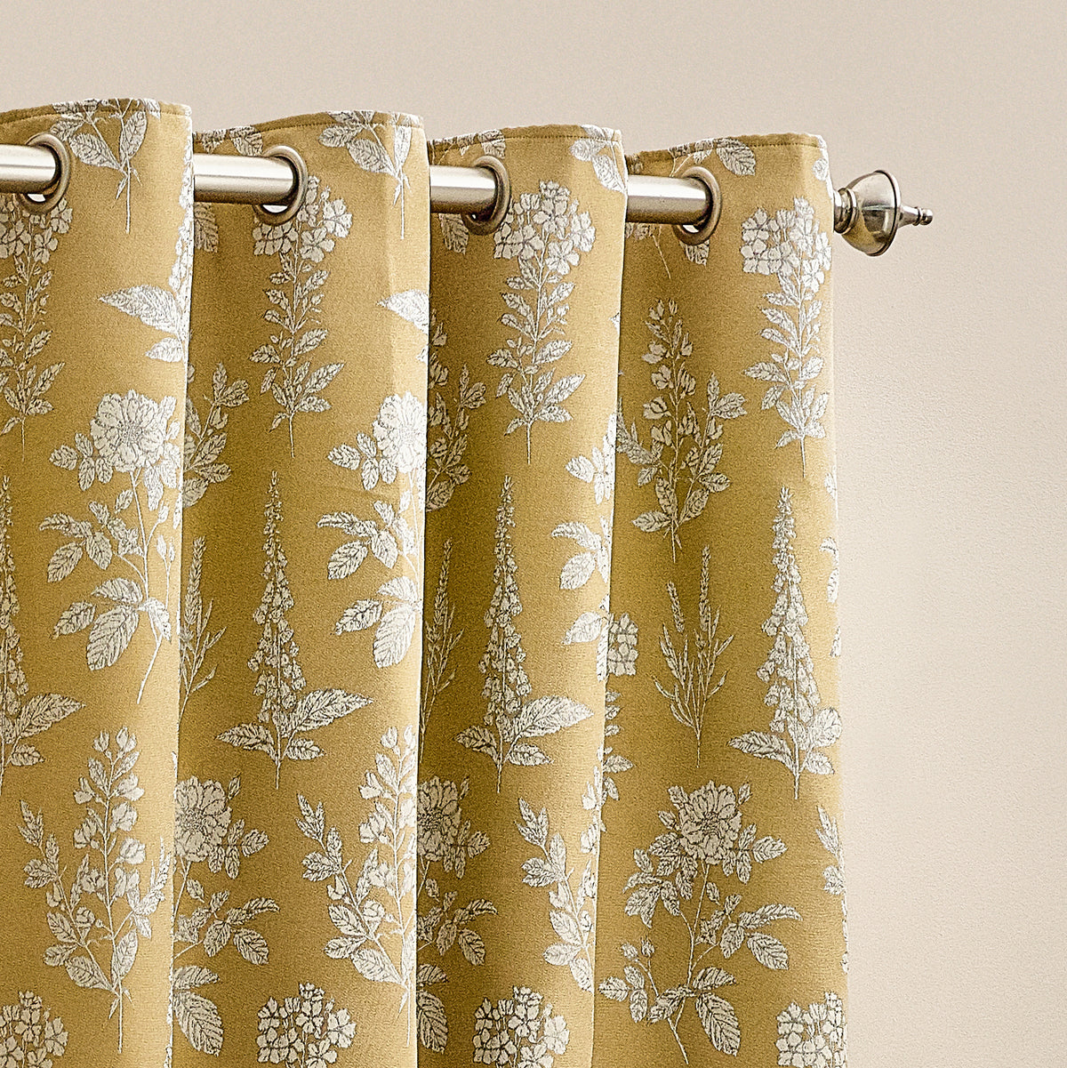 Wylder Nature Sophia Floral Jacquard Ready Made Eyelet Curtains Gold