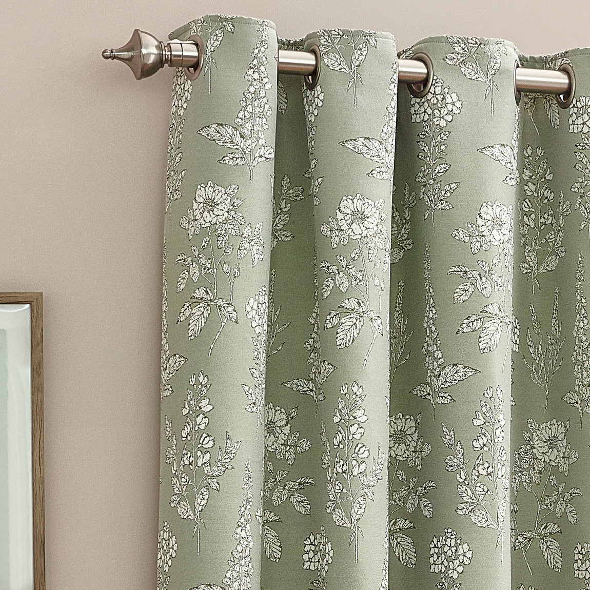 Wylder Nature Sophia Floral Jacquard Ready Made Eyelet Curtains Sage