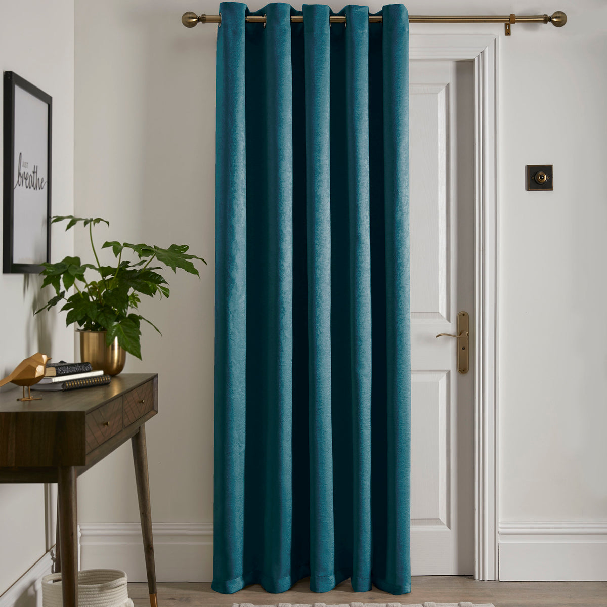 Fusion Strata 66 x 84 Single Ready Dimout Made Eyelet Door Curtain Dark Green