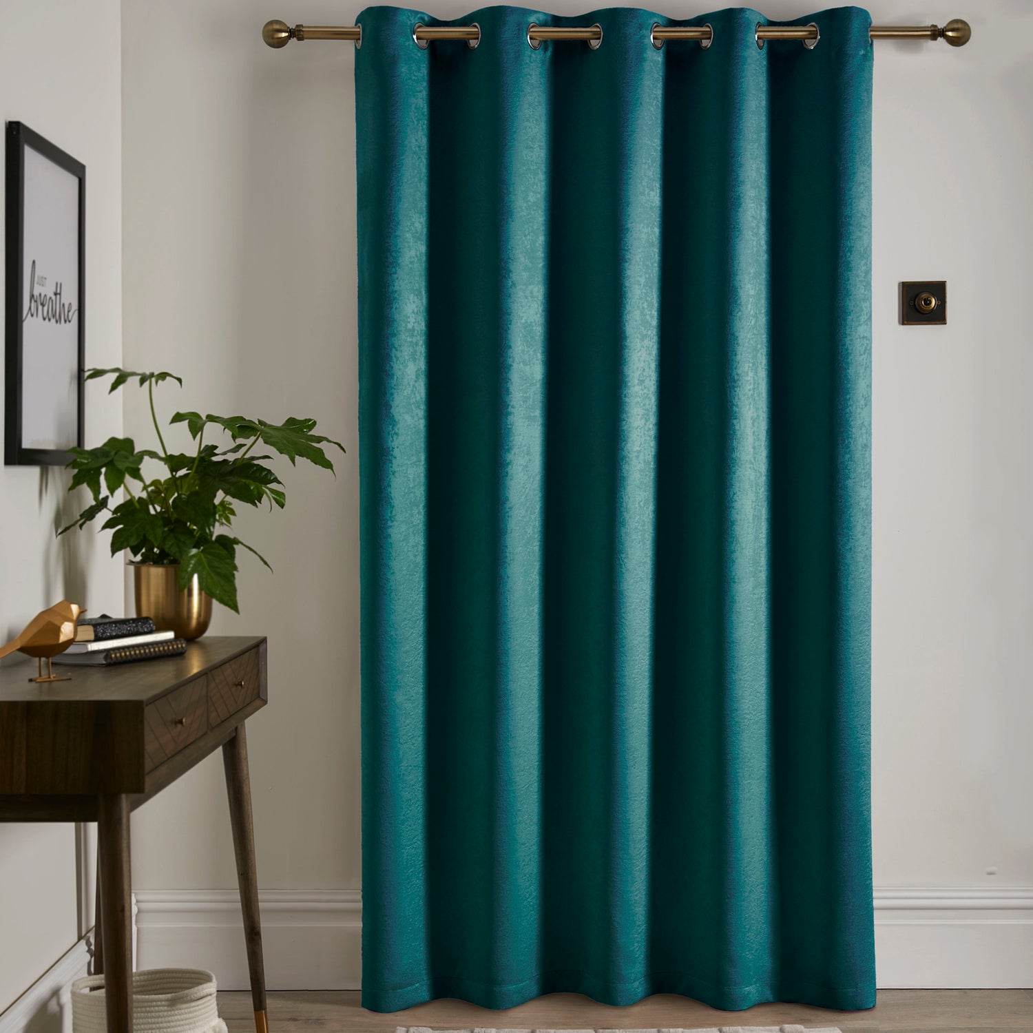 Fusion Strata 66 x 84 Single Ready Dimout Made Eyelet Door Curtain Dark Green