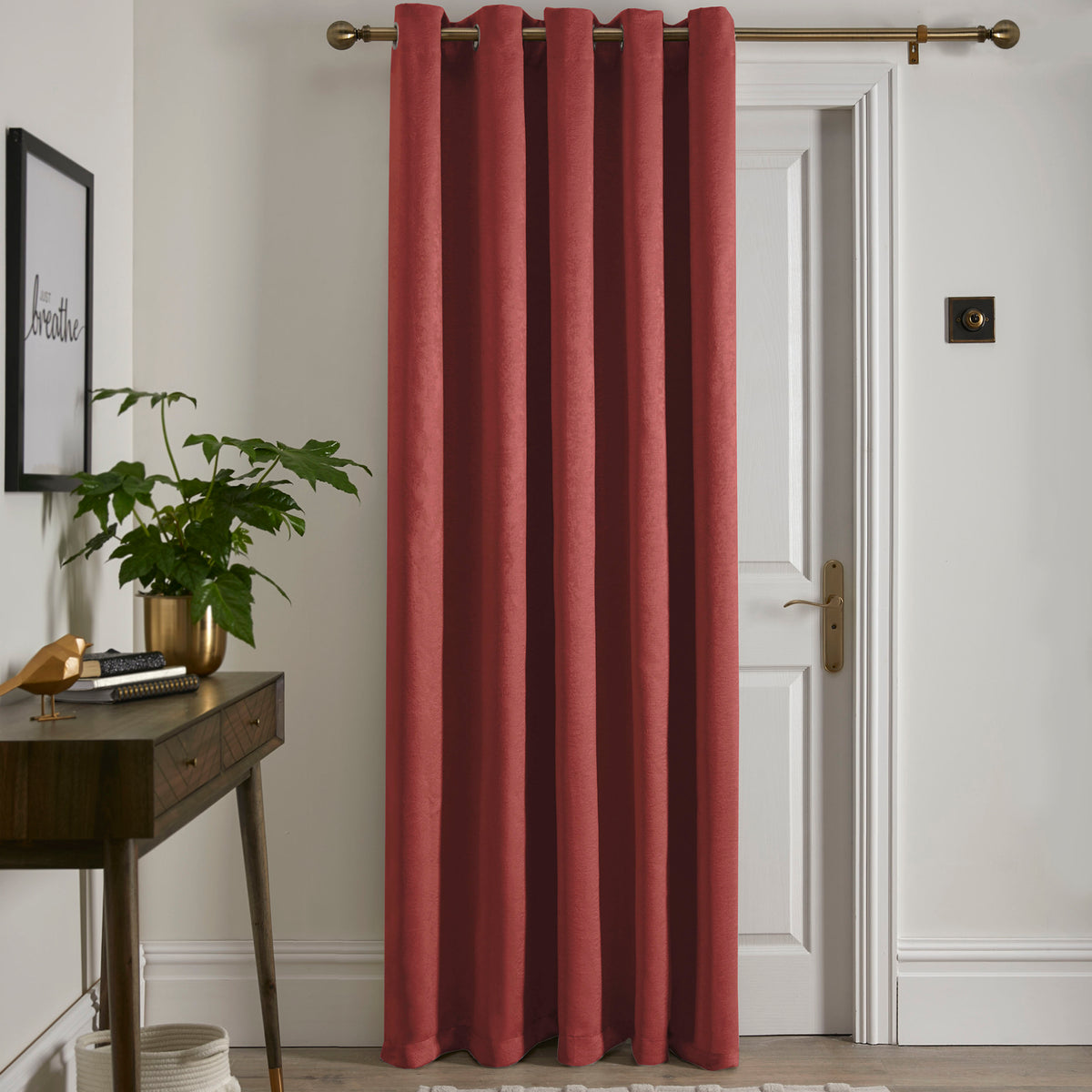 Fusion Strata 66 x 84 Single Ready Made Dimout Eyelet Door Curtain Terracotta