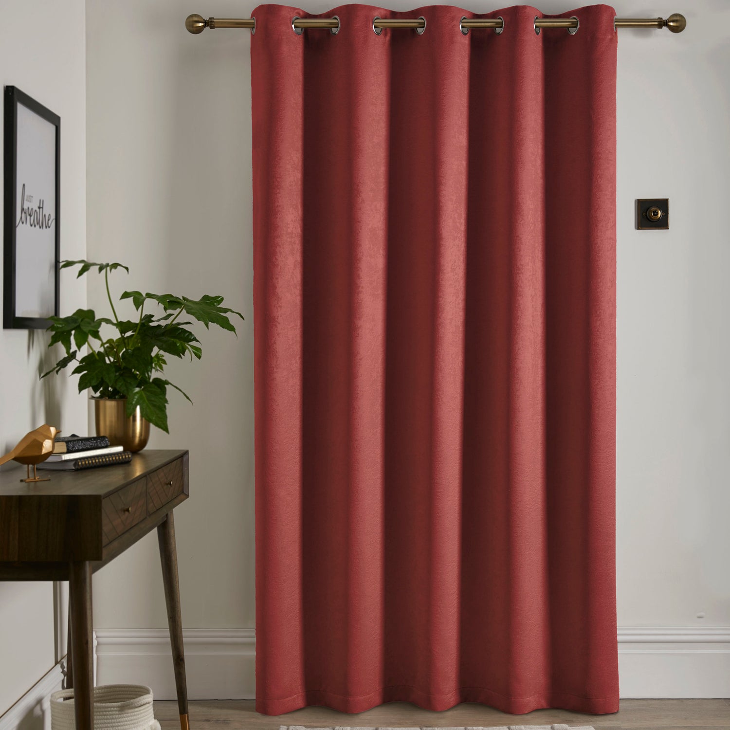 Fusion Strata 66 x 84 Single Ready Made Dimout Eyelet Door Curtain Terracotta
