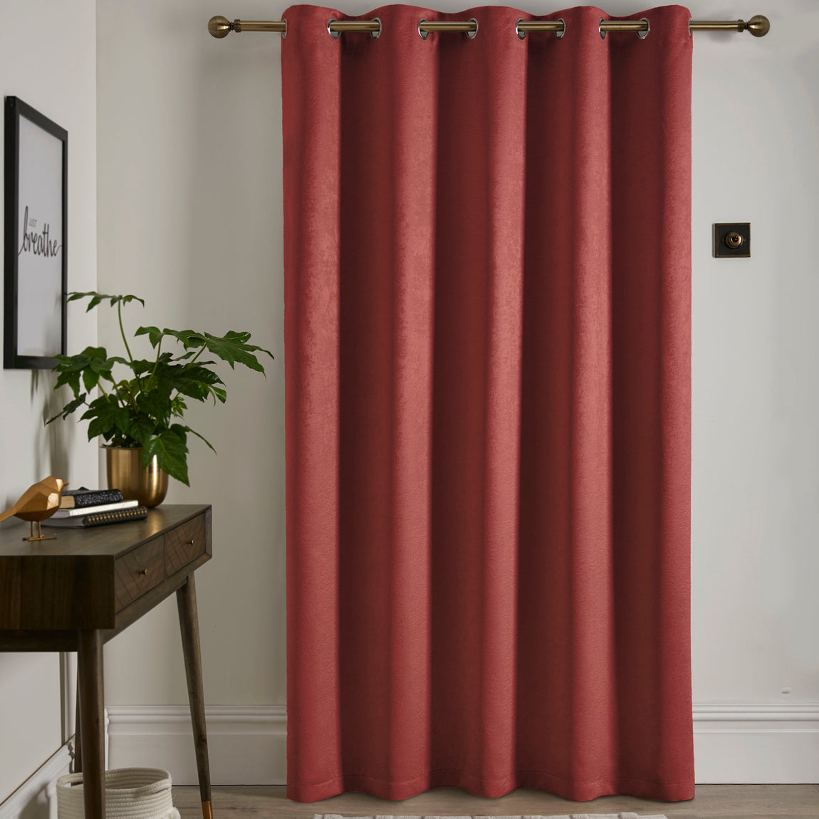 Fusion Strata 66 x 84 Single Ready Made Dimout Eyelet Door Curtain Terracotta