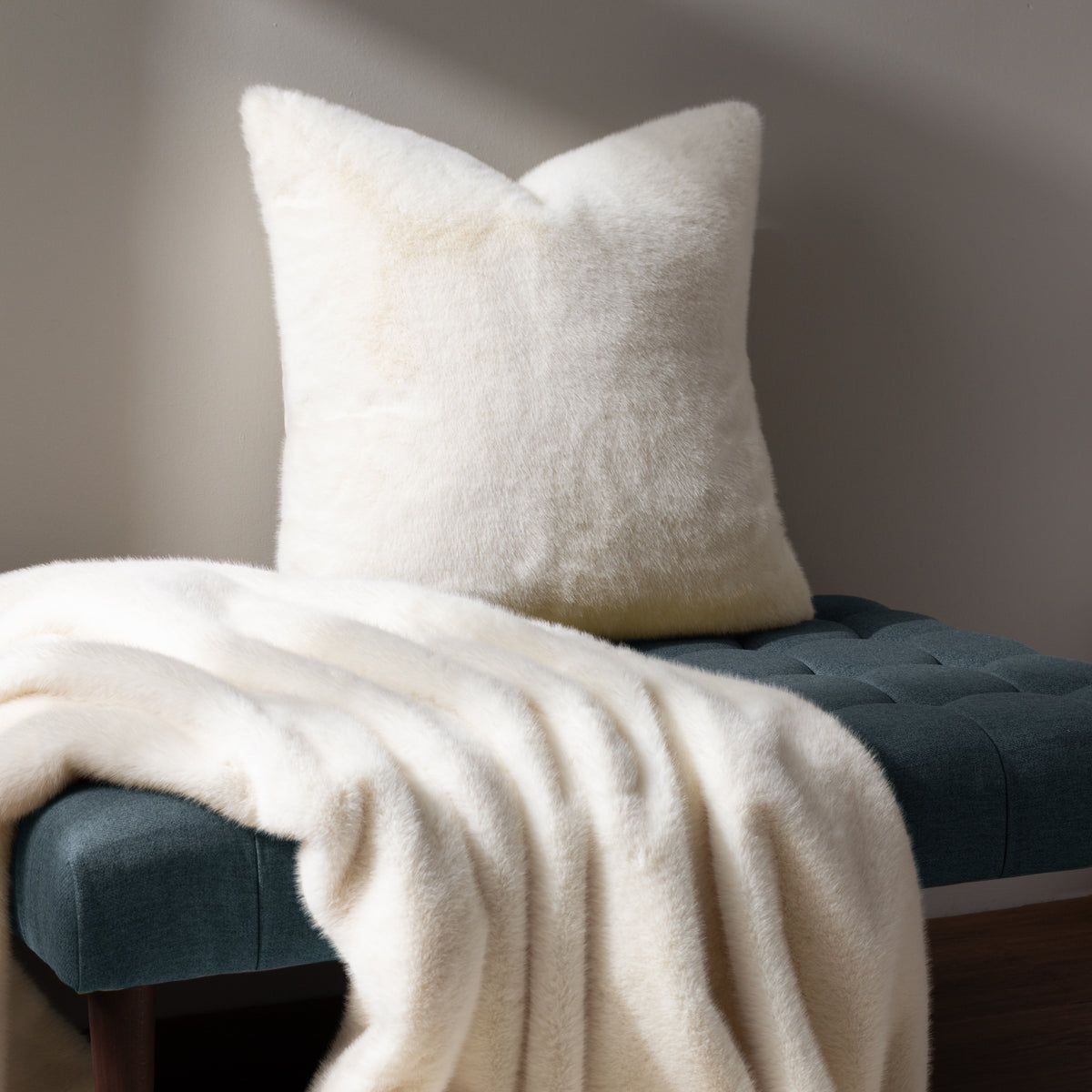Stanza Faux Fur Filled Cushion 55cm x 55cm Ecru